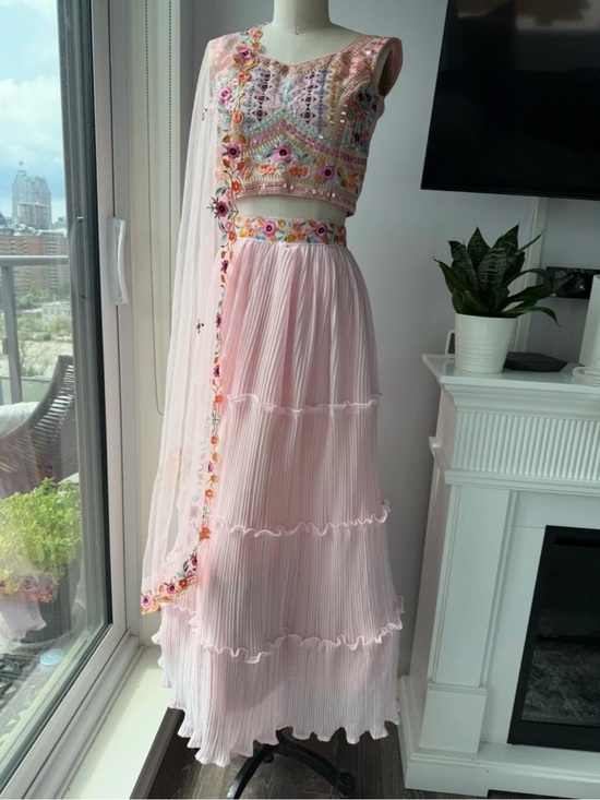 Custom made in India Other - Embellished Pastel Pink Lehenga Set with Floral Embroidery